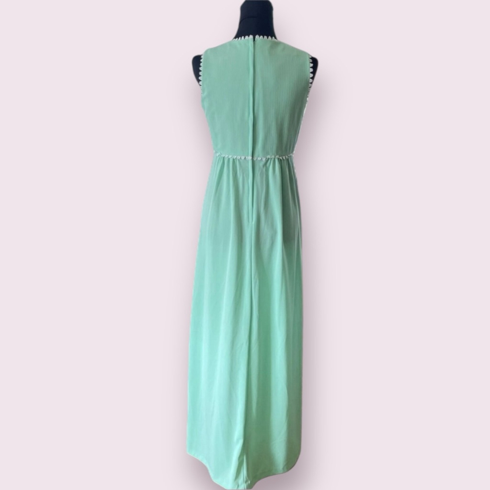 Vintage 70s JCPenney Green Lace Sleeveless Maxi Dress Size 12 - Picture 4 of 11